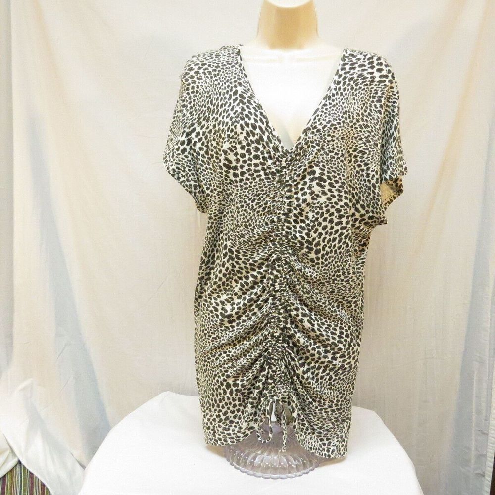 Cruel Dress Women's V-Neck Ruched Leopard Print Mini‎ Short Sleeve Size S
